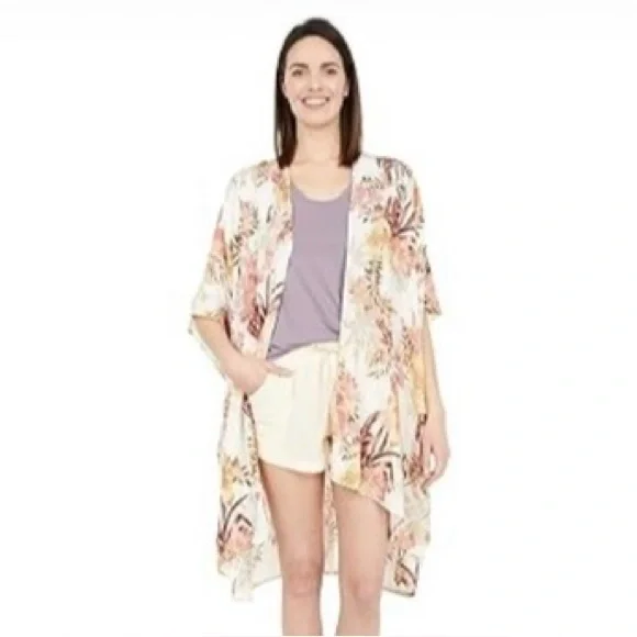 Rip Curl Paradise Calling Floral‎ Kimono and Shorts Set White Small GSHDZ9