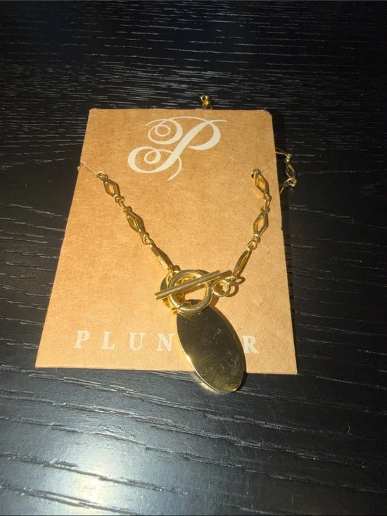 Plunder Gold Oval Pendant Necklace with Toggle Chain