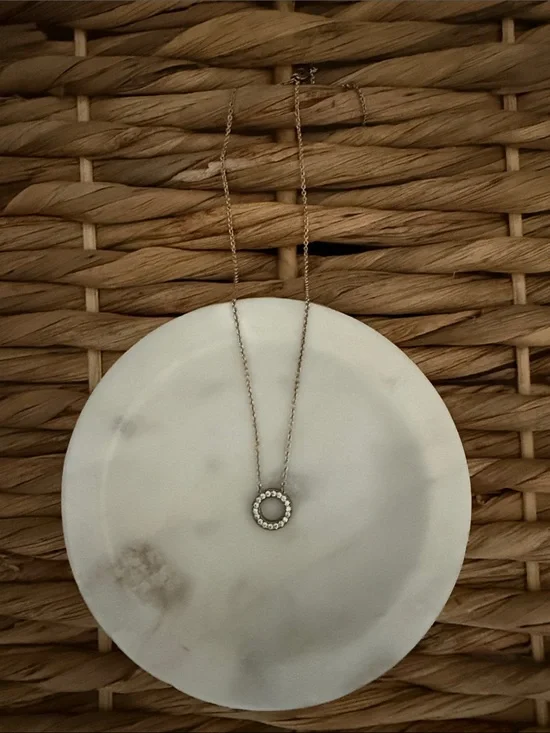 Pandora Gold Circular Pendant Necklace with Clear Stones