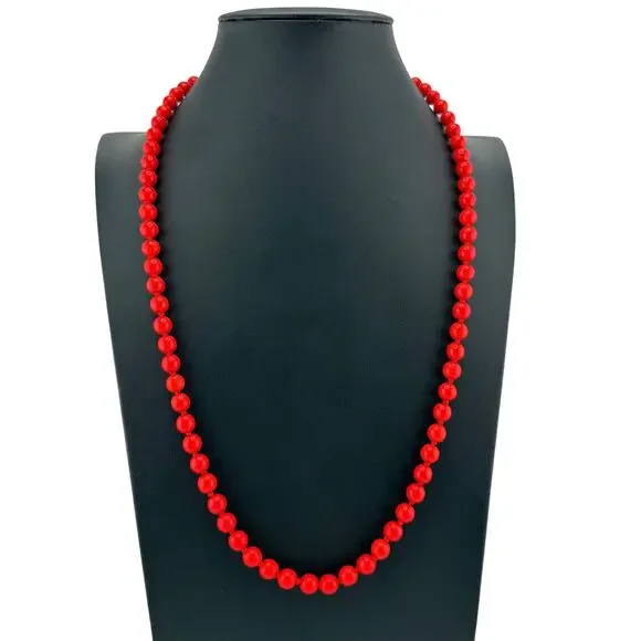 Vintage Red Coral Vivid Beads Hand Knotted Classic Gold Tone 25