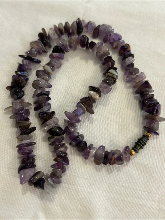 Artisan Amethyst Chip Necklace - Purple and Black Accents