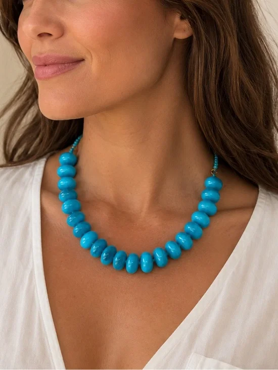 Blue Statement Beaded Necklace – Adjustable 18” – Bold & Beautiful