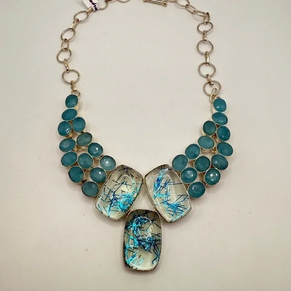 Blue Rutilated Quartz, Blue Chalcedony 925 Sterling Silver Necklace