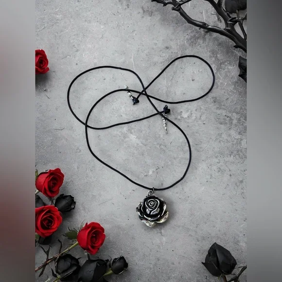 Vintage Gothic Black Rose Pendant Choker Necklace
