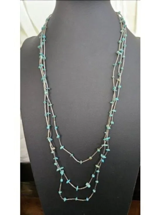 Vintage Handmade Native American Three Strand Turquoise Beaded Necklace