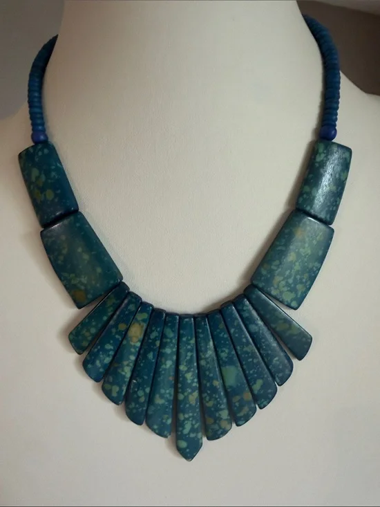 Y2K Blue Speckled Statement Bib Necklace