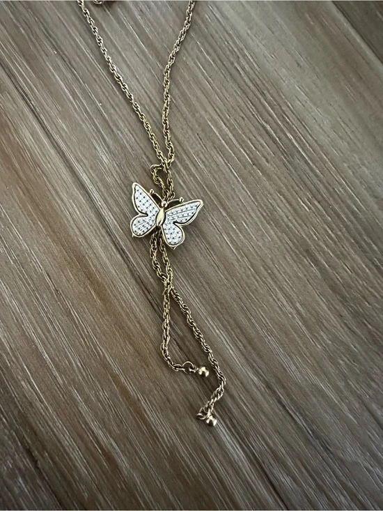 Avon Two Tone Butterfly Necklace Signed
