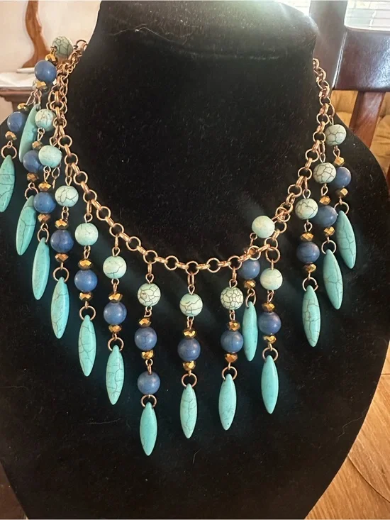 Boho Tribal Turquoise Dangle Necklace