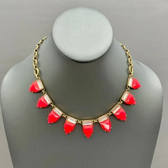 Stella & Dot Necklace Womens Gold Tone Pink Statement Spike Dangle 18 Inch
