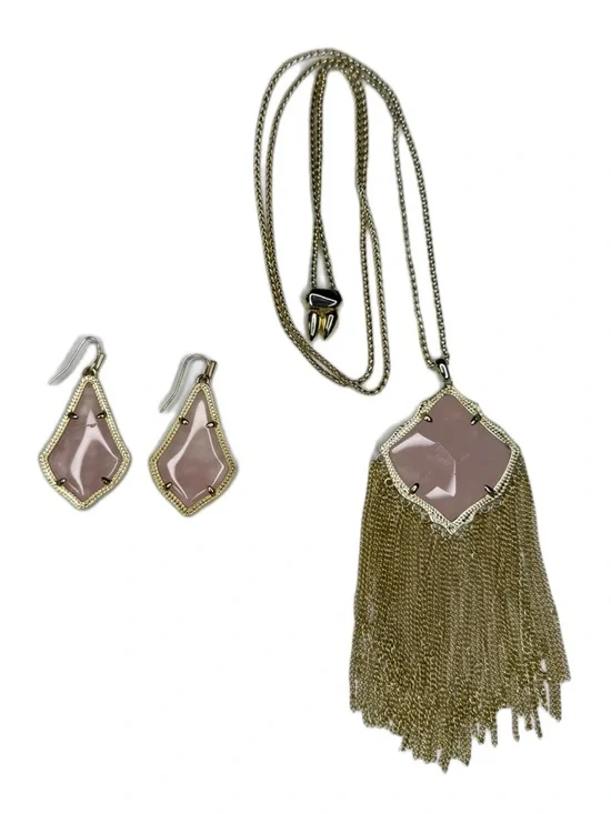 Gold Kendra Scott Pink Stone Fringe Necklace & Earrings Set