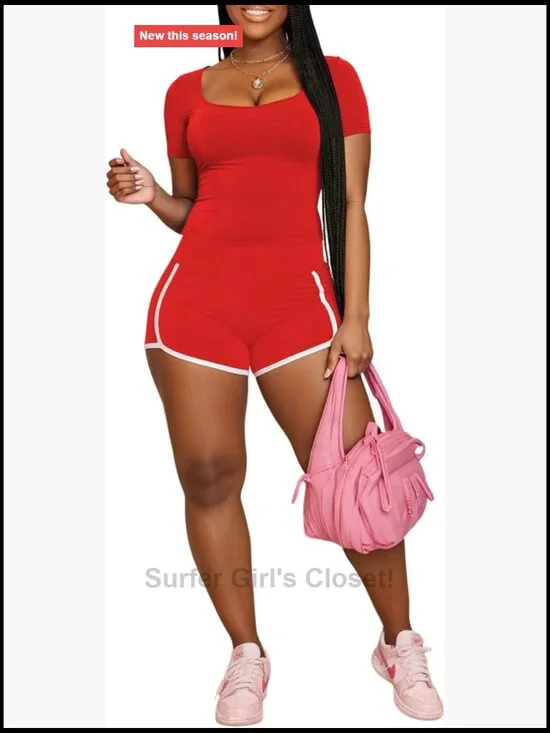 2 Piece Workout Sets Square Neck Crop Top Biker Shorts Matching Jogger Sets