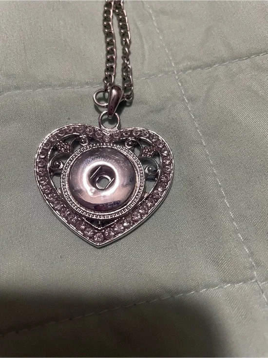 Heart-Shaped Silver Snap Charm Necklace - Women's Jewelry