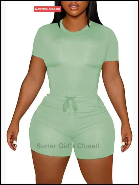 2 Piece Short Set Tracksuit Stretchy Workout Lounge Set