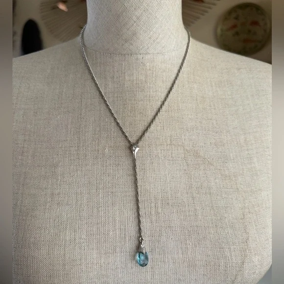 RARE Vintage AVON Silver-Tone Blue Crystal Lariat Y-Necklace
