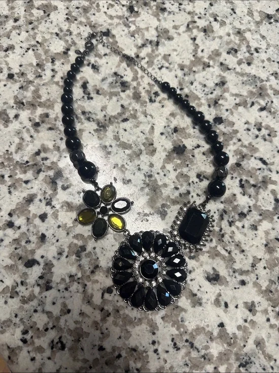 Women's Black Floral Statement Necklace - Designer Style