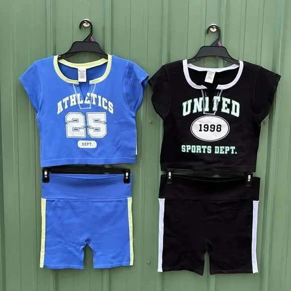 Seamless Crop Top & High-Rise Biker Shorts Graphic 2-Piece Set 2-Pack Size XXL