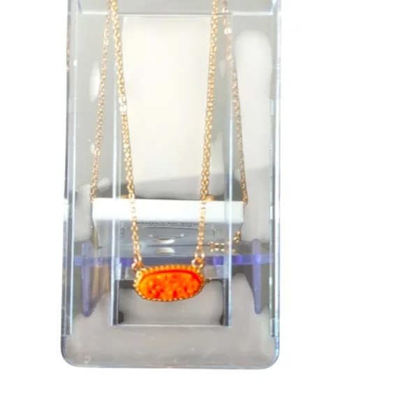 Gold Necklace and Earring Set with Orange Druzy Stone