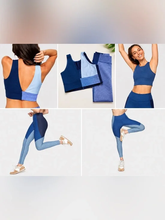 Outdoor Voices Venus Crop Top Leggings Set Blue Colorblock Medium