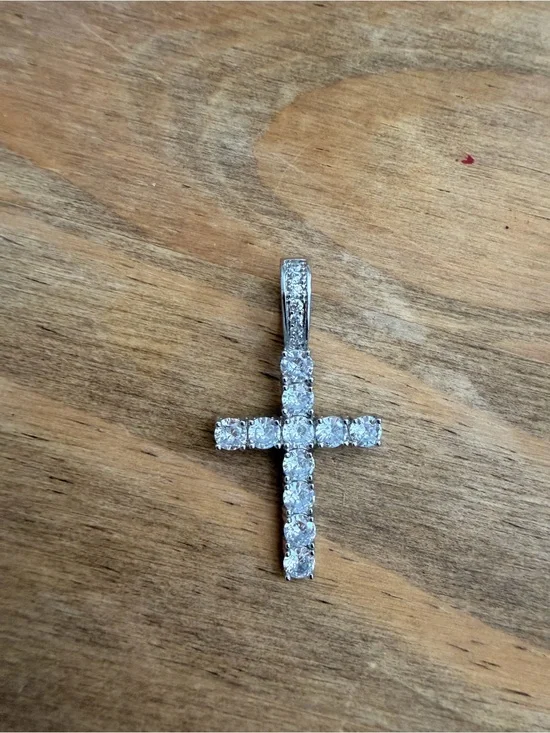 Sparkling Cross Pendant Necklace in Silver with Clear Stones