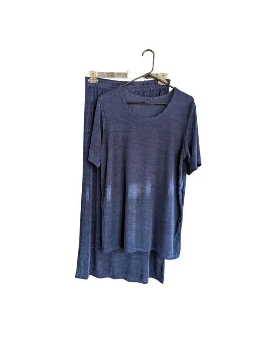 Lounge Set Blue Top and Pants Two Piece Knit Comfort Relaxed Fit, Medium