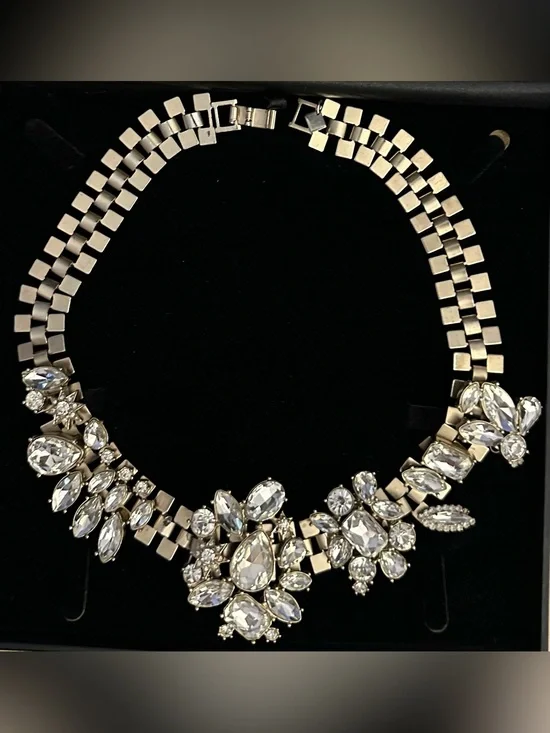 Banana Republic Silver-Tone Crystal Floral Bib Necklace