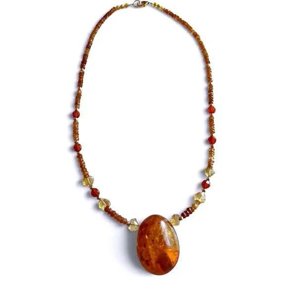 Artisan Amber Hessonite Garnet Carnelian Citrine Gold Filled Necklace