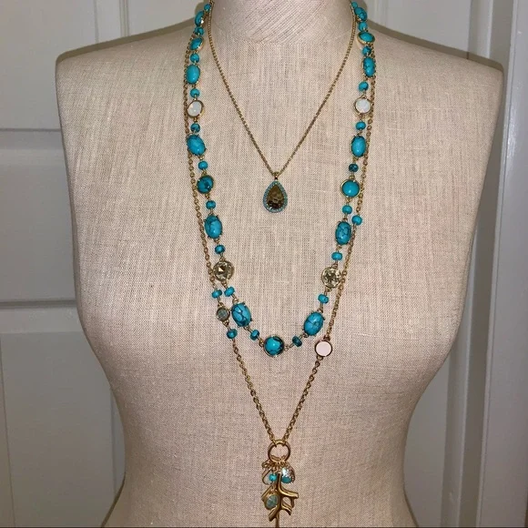 NWT WHBM TURQUOISE GOLD CONVERTIBLE NECKLACE