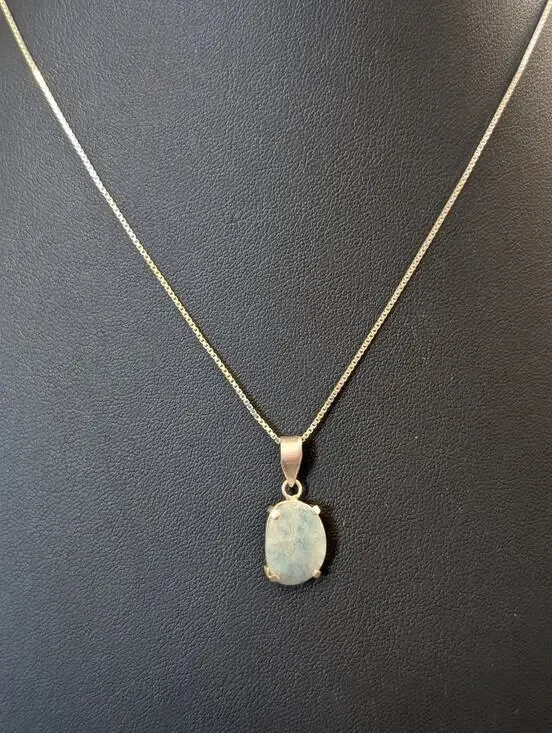 Vtg 925 Sterling Silver Natural Aquamarine March Birthstone Box Chain Necklace