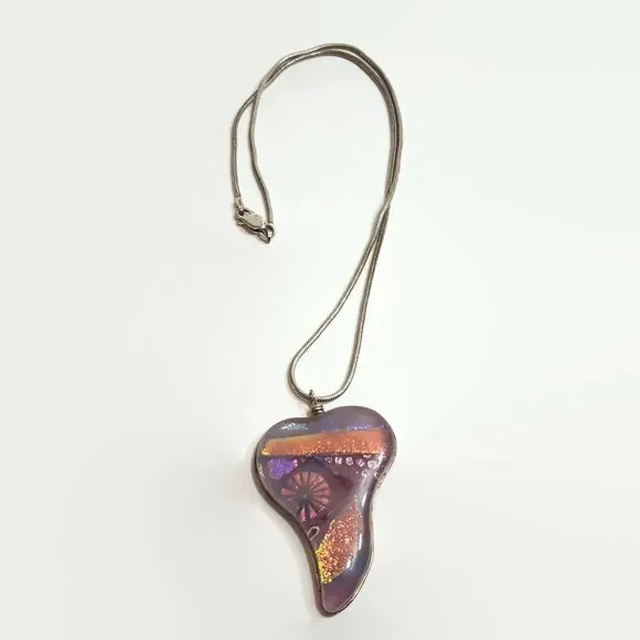 Pink Dichroic Glass Sterling Silver Snake Chain Necklace
