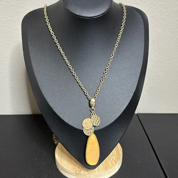 JK by Thirty One Charm Long Gold Tone Chain Boho  Necklace Hammered