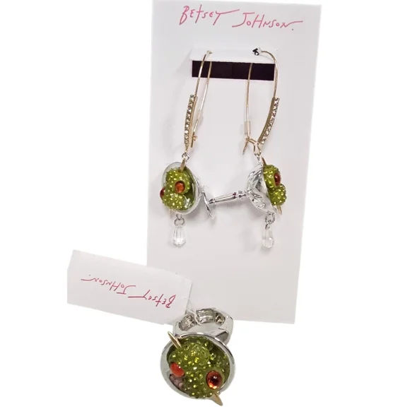 NWT Betsey Johnson Happy Hour Martini Jewelry Set Cocktail Earrings & Ring