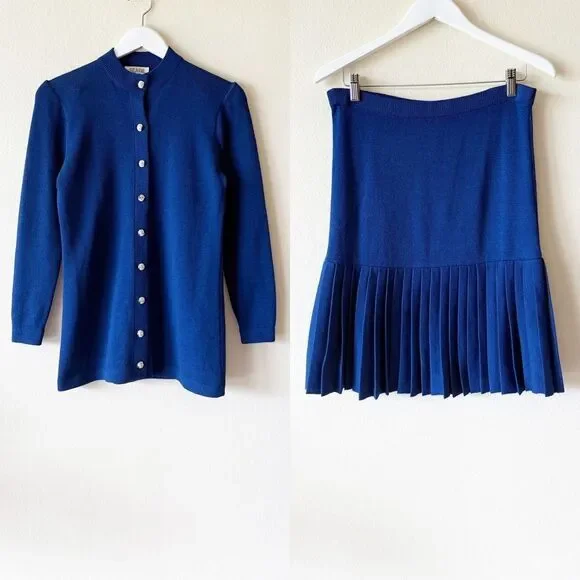 Vintage St. John for Neiman Marcus Santana Knit Pleated Skirt and Jacket Set