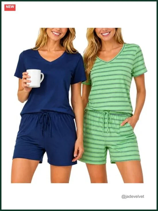 Women's Pajama Set Short Sleeve Tee & Shorts 2 Pack Soft Sleepwear