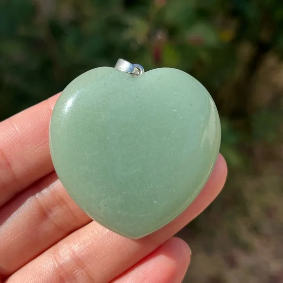 Stainless‎ steel large green aventurine heart pendant
