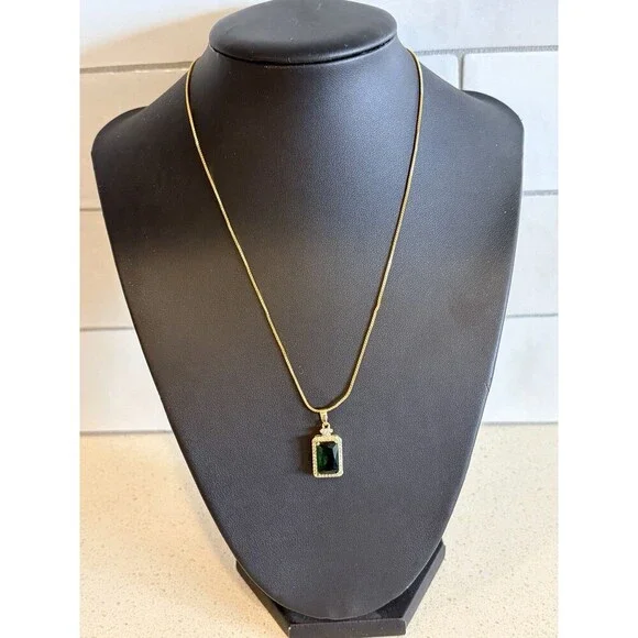 3.0Ct Emerald Cut Lab-Created Emerald Halo Pendant 14K Yellow Gold Silver Plated