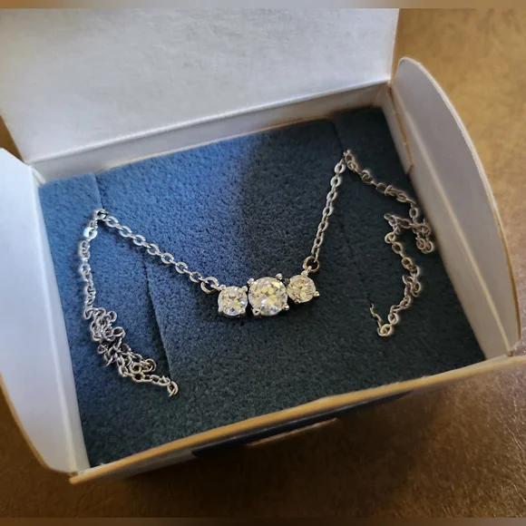 2001 Avon Silvertone Triple CZ Anniversary Necklace