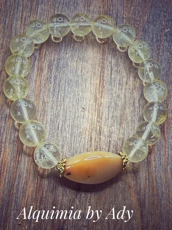 LUXURY + BIG YELLOW LAGUNA AGATE Beaded citrine chunky bracelet