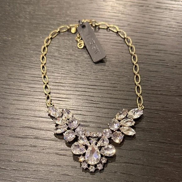 J. Crew Women’s Gold Floral Design Chain Necklace Faux Diamond