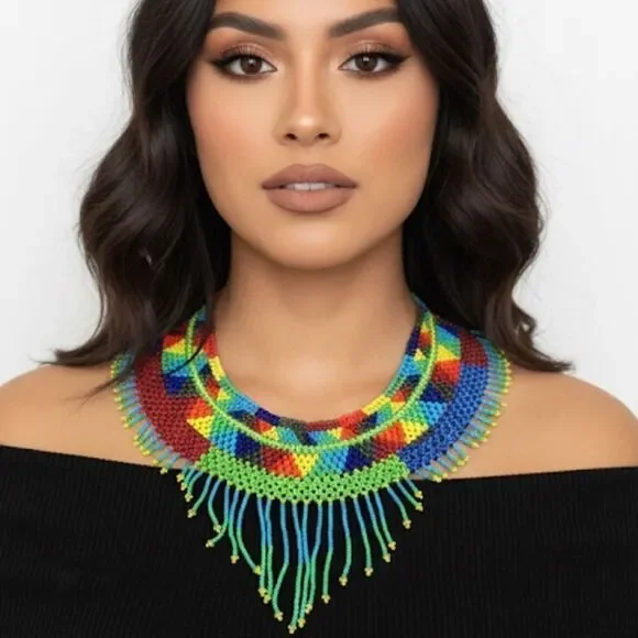 New Beautiful Handmade Colorful Beaded Mexican Collar Necklace