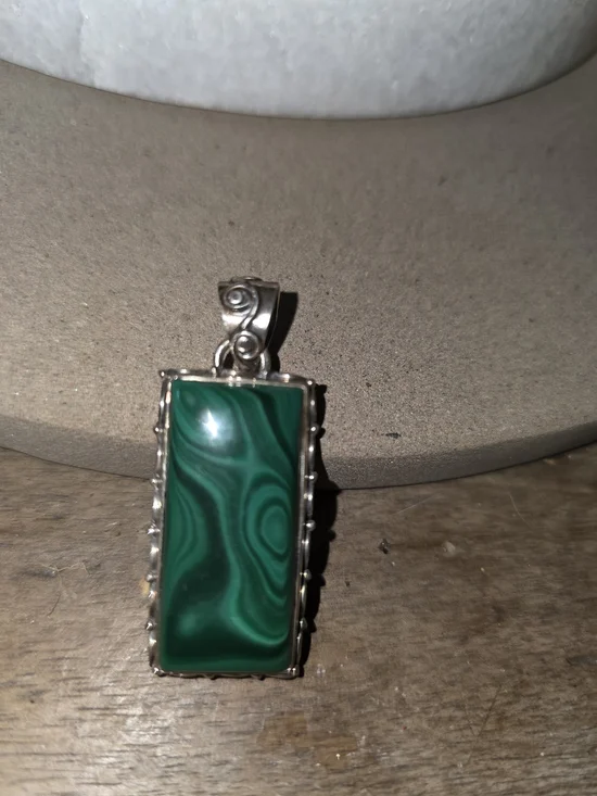 Source Unknown Green Malachite-Style Rectangular Pendant Necklace