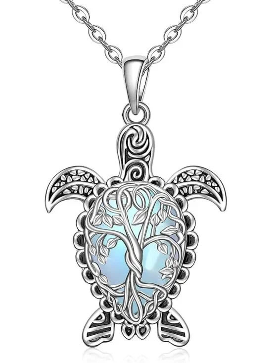 Sterling Silver Sea Turtle Necklace | Tree of Life Pendant Jewelry for Women