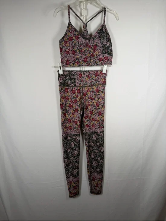 Floral High-Waist Leggings with Matching Strappy Crop Top - Pink Floral