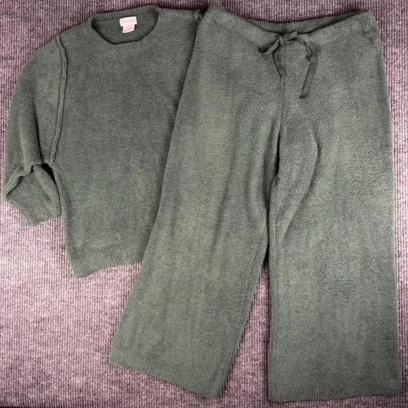 Softies Womens XL Lounge 2 Pc SET Green Marshmallow Plush Top & Pants Pajamas