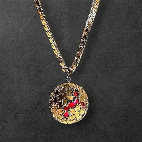 Vintage Red & Gold Tone Sphere Necklace