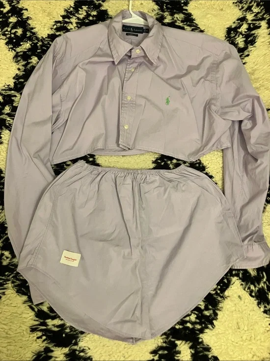 Ralph Lauren Two-Piece Cropped Shirt Set in Light Lavender