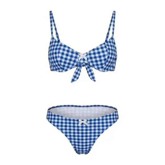 Seamolly Blue Gingham Bikini Set Underwire Swimsuit Two Piece Cottagecore XS NWT