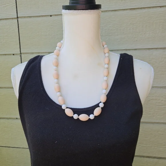 light peach and white beaded necklace
