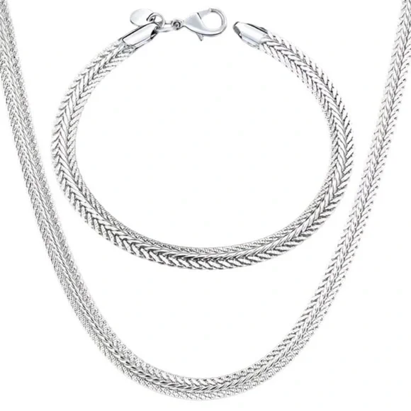 New Sterling Silver Necklace/Bracelet Set Stamped