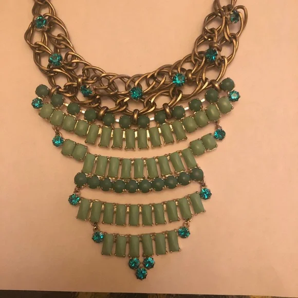 Fossil Necklace Layers of Blue Stones Rhinestones
