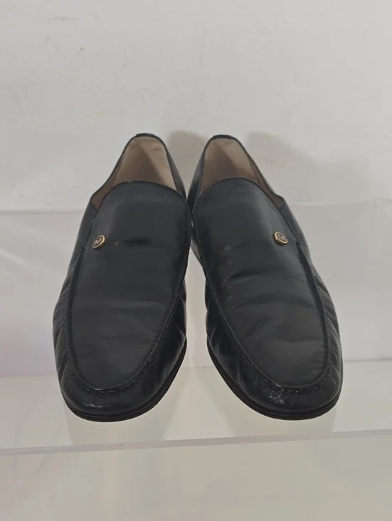 MORESCHI Black Leather Slip-On Loafers with Gold Accent